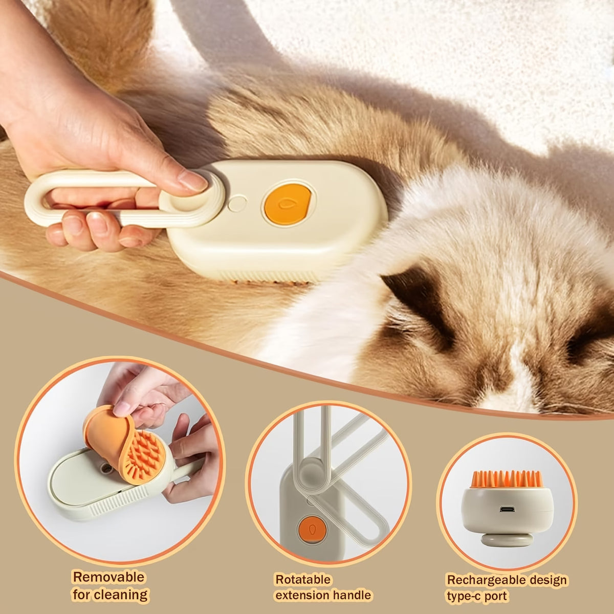 Pet Steam Brush 3-in-1